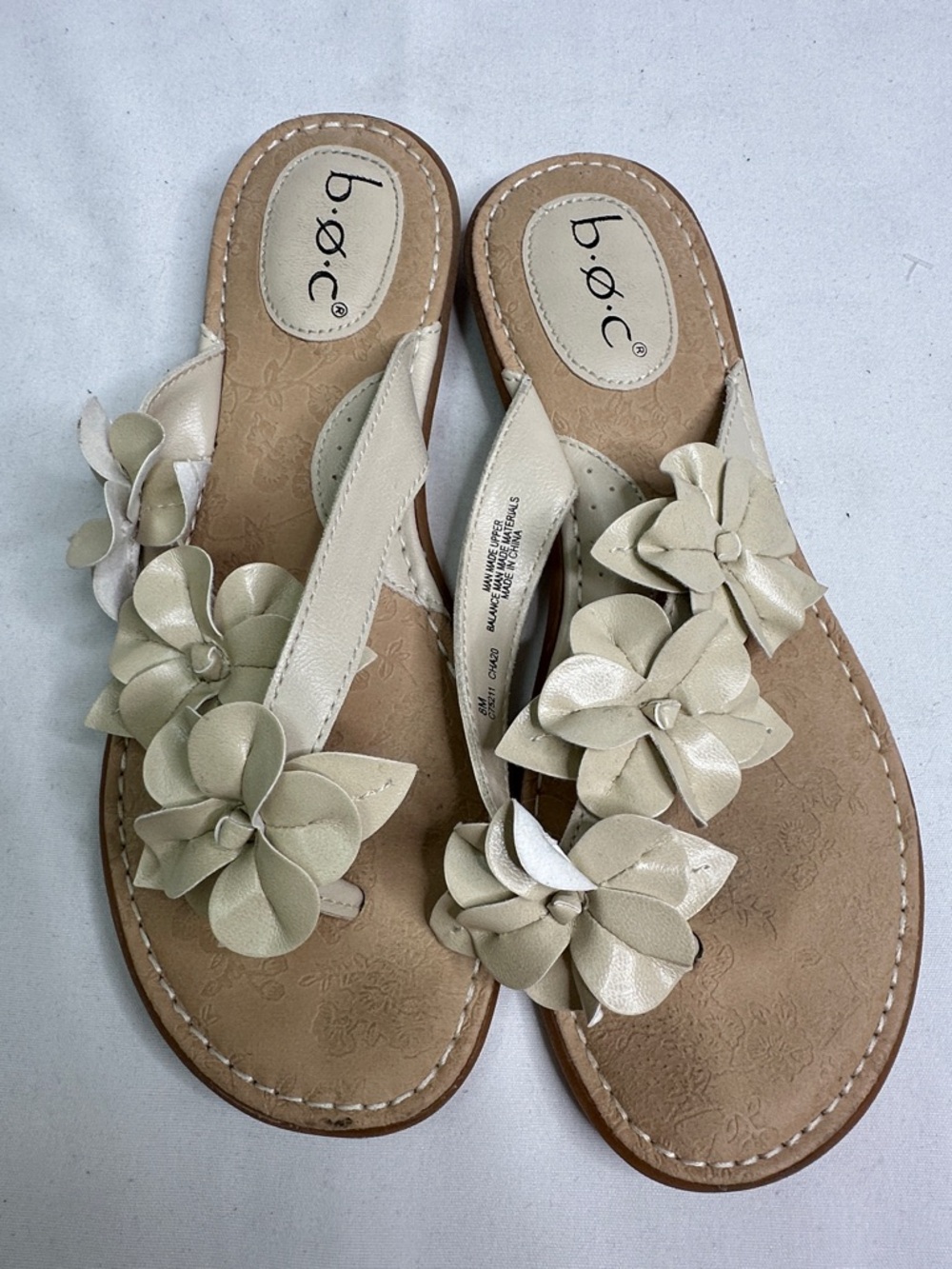 b.o.c. Beige Floral Toe-Post Sandals with Layered Blossoms